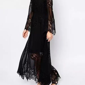 Black boho lace bell sleeve hippie festival dress